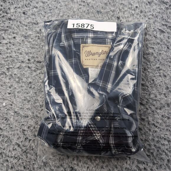 Vintage Wrangler Shirt Men Large Blue Pearl Snap Cowboy Western Rodeo Casual - Picture 5 of 5